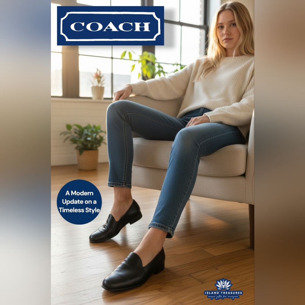 COACH Made In Italy Women's Size 6M Classic Navy Genuine Smooth Leather Loafers - Picture 17 of 17